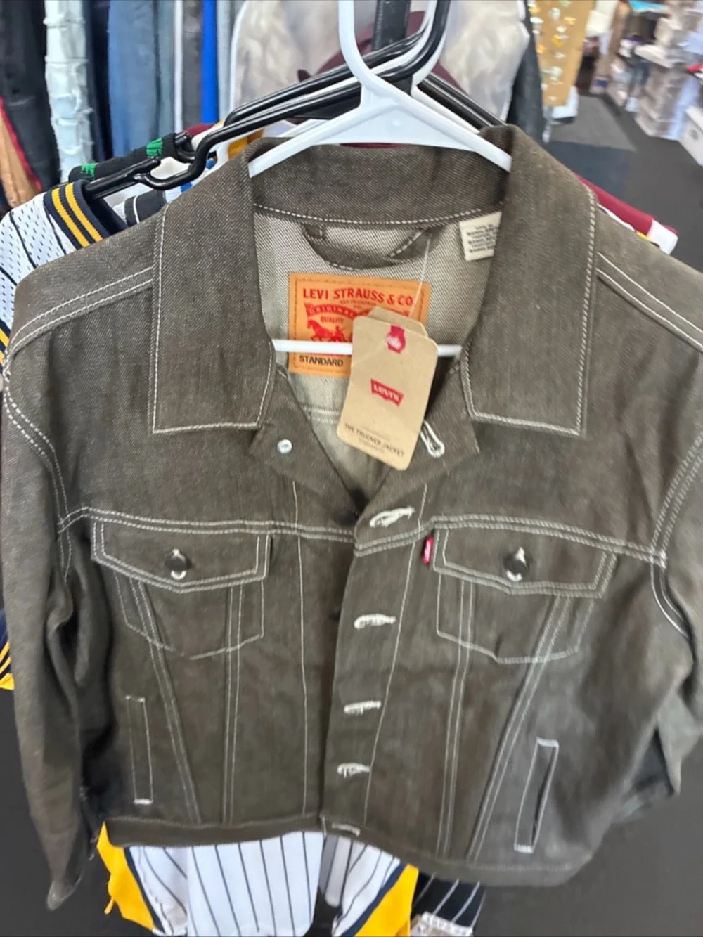 Men’s Levis Trucker Jacket Rigid Denim Money Green NWT New SZ Medium Rare - Picture 5 of 14
